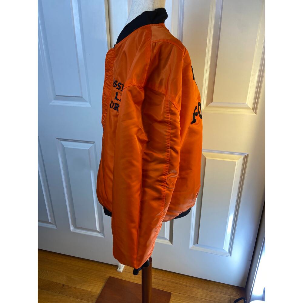 ALF LINDA Finegold Black Orange White Men's Bomber Puffer Jacket Slogan - Picture 7 of 8